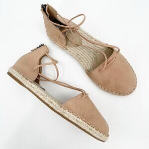EILEEN FISHER Lace Up Espadrille Sandals SZ 6.5 Leather Jute Strappy Flats Honey